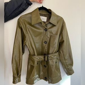 Olive green patent leather cargo jacket